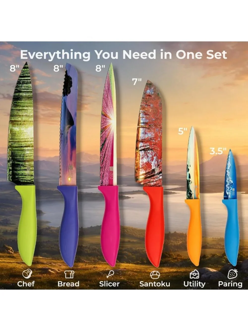 Six-Piece Stainless Steel Landscape Knife Set for Precision Cooking & Meal Prep